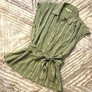 Max Studio Size S Peplum Stretch Tie Button Down Vintage Tank NEW Green Gingham